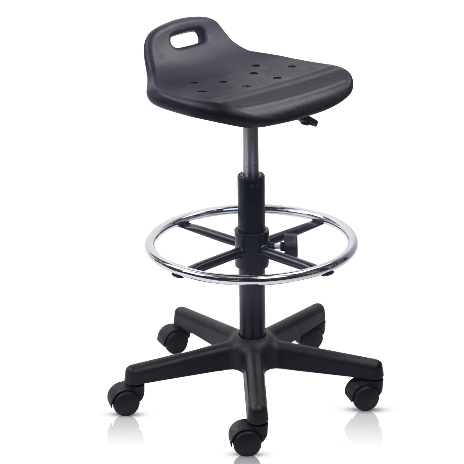KLASIKA Adjustable Height Drafting Rolling Stool with Foot Rest Breathable Seat Cushion Swivel Chair, Multi-Purpose Work Stools for Nail Salon Office