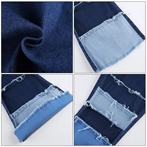 Calça jeans feminina de cintura alta SOIMISS com aplique flare e cintura alta com calça de sino, Azu