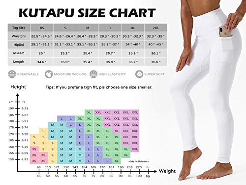 Kutapu Workout Leggings For Women High Waisted 7/8 Length Soft Yoga Pants With Pockets White M #TOP5