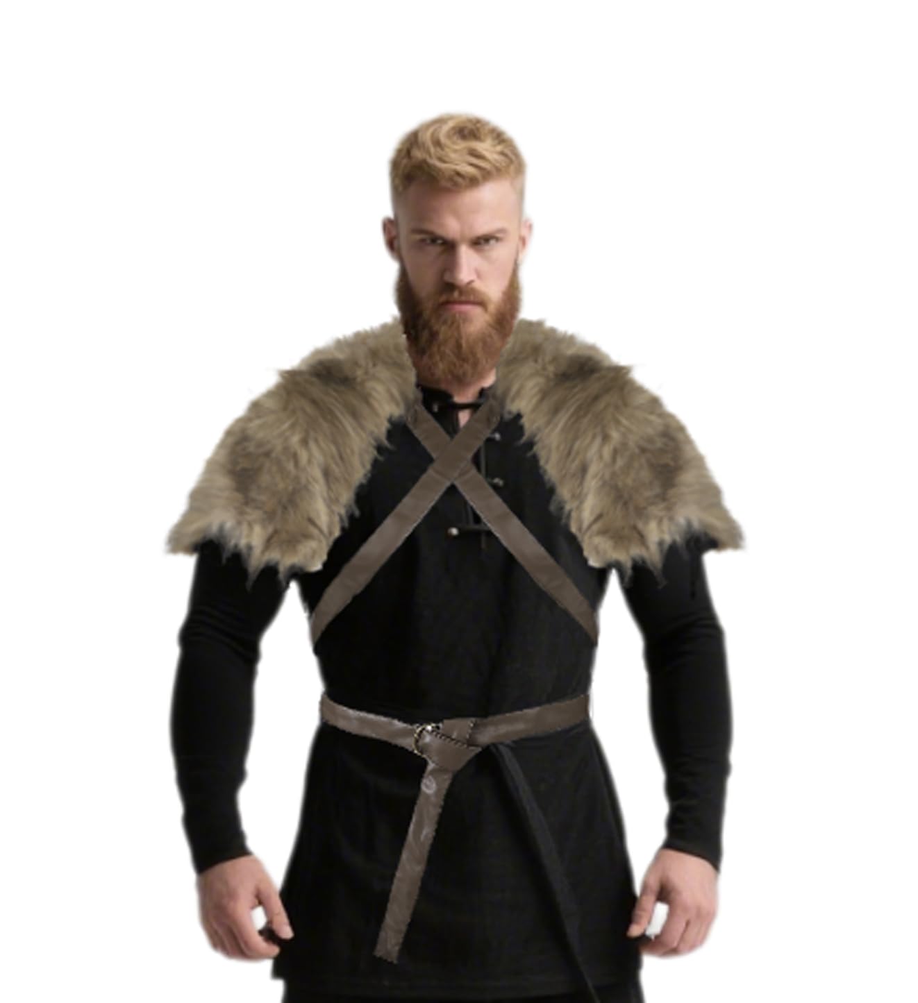JNGUOSICN Medieval Faux Fur Shoulder Wrap Viking Fur Cloak Cape Medieval Warrior Costume Cape Outfit Renaissance Costume Accessory for Halloween Carnival Masquerade - Image 2