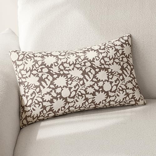 Image of Foindtower Set of 2 Decorative Neutral Floral Lumbar Throw Pillow Covers Accent Farmhouse Cushion Covers Boho Vintage Pillowcase for Couch Sofa Bedroom Living Room Home Decor,12x20 Inch,Brown