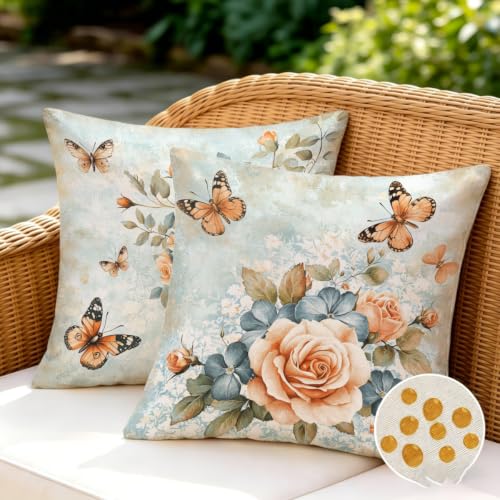 Housse de coussin 60x60 rose impermeable tissu de lin fleur