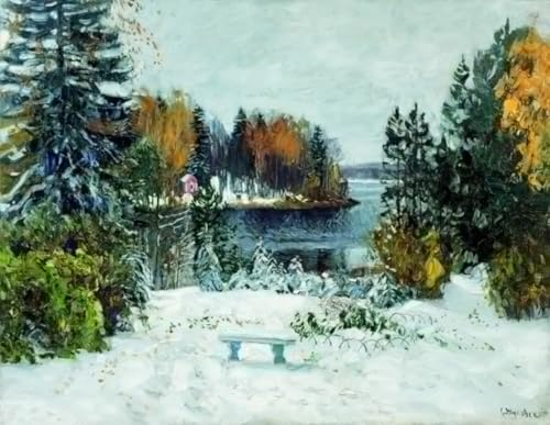 Impression sur toile la première chute de neige Stanislav Joukovski pour salon 60x90cm