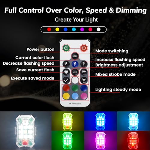 4PCS Upgrades Wireless LED Strobe Lights with Remote Control, Brightness & Flashing Speed Adjustment, Waterproof, USB Rechargeable Emergency Warning Lights for Car Drone Truck Motorcycle Aircraft Bike - Image 5