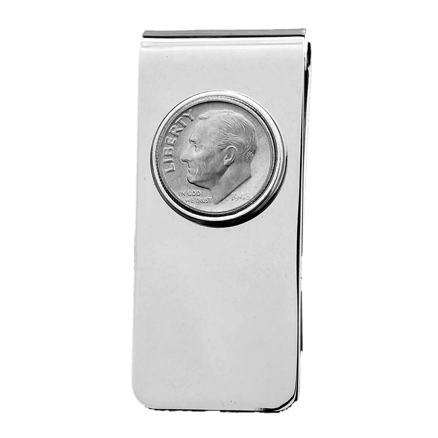 US 1948 Roosevelt Dime 90% Silver Coin Solid Brass Money Clip New - High Quality