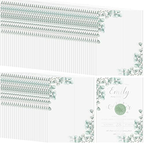 100 Pcs Pre Folded Vellum Jackets For 5 X 7 Invitations, Transparent Vellum Paper 5 X 7 Invitations Greenery Printed Vellum Paper Wraps For Wedding Baby Shower Birthday Clear Eucalyptus Vellum Paper #TOP22