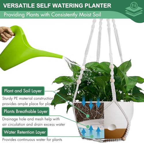 image for montresor Set of 2-10 Inch Hanging Planters for Indoor Plants with Sel