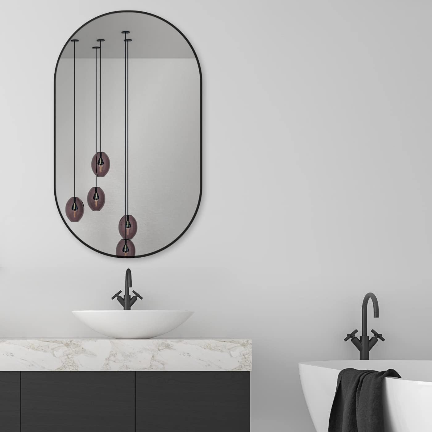 BKSXSOP Wall mounted oval mirror, horizontal/vertical makeup shaving bathroom aluminum frame decorative dressing table hanging mirror for living room, bedroom, corridor