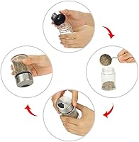 Vista 6 de Salero y pimentero prémium con agujeros ajustables para verter – Juego de 2 – Elegante acero inoxidable y vidrio – Juego de dispensador de especias