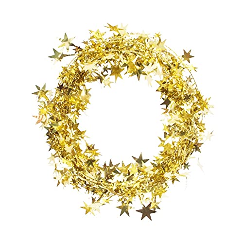 SHTGOI 1 stuks 7,5 m/rol ster klatergoud slinger kerst ster decoratie slinger met draad glitter ster metalen draad decoratie kunstmatige sterren krans voor feest carnaval bruiloft verjaardag goud