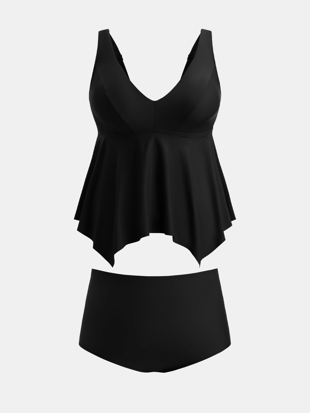 CUPSHE Tankini grande taille pour femme, col en V, taille haute, bretelles réglables, ourlet fluide asymétrique