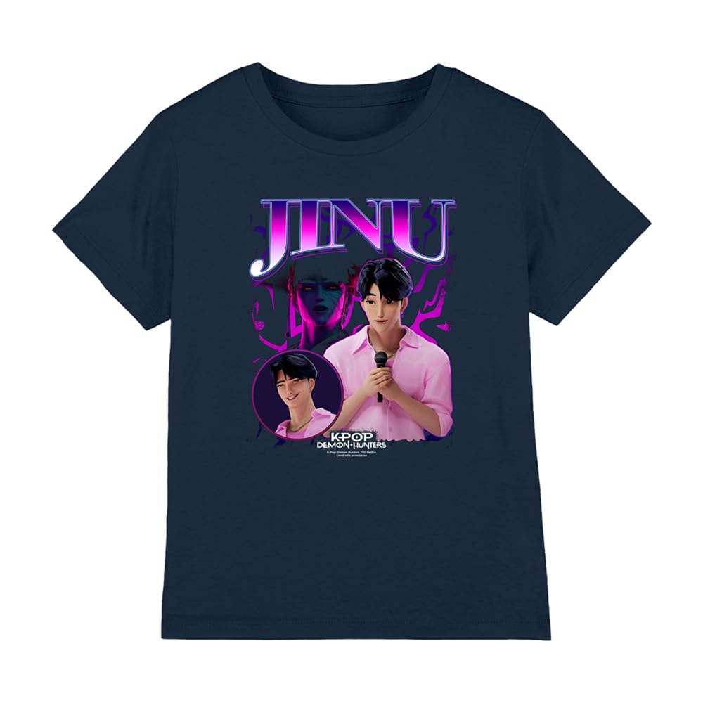 K-Pop Demon Hunters Unisex Kid's Jinu Bootleg T Shirt, Navy, 3-4 anni