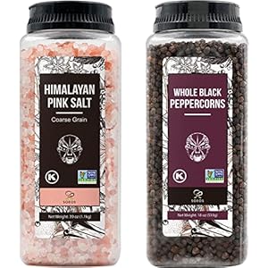 Soeos Himalayan Pink Salt 39 oz + Whole Black Peppercorns 18 oz, Coarse Grain, Kosher Salt for Grinder Refill, Salt and Pepper Grinder, Non-GMO Verified, Spice Seasoning Set for Cooking