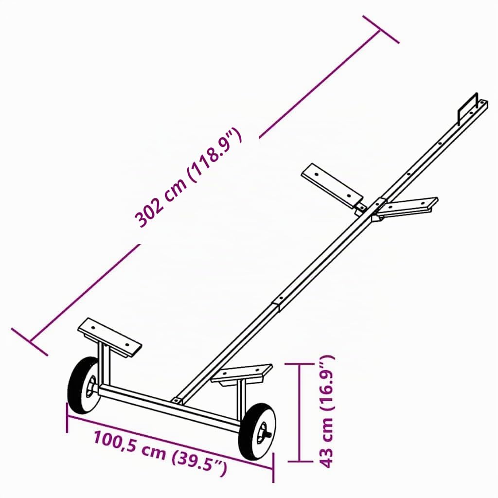 vidaXL Remolque para Barco 302x100,5x43 cm, Ajustable a 3 Posiciones, Acero Antióxido, Portavehículos para Barco de Pesca, Yate o Embarcación, Carga Máx. 160 kg, Remolque Exterior