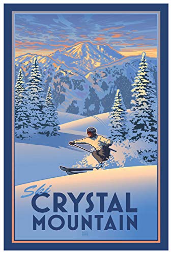 Art of Place Ski Crystal Mountain Washington Giclee Art Print Poster from Travel Artwork by Artist Paul Leighton 12" x 18"