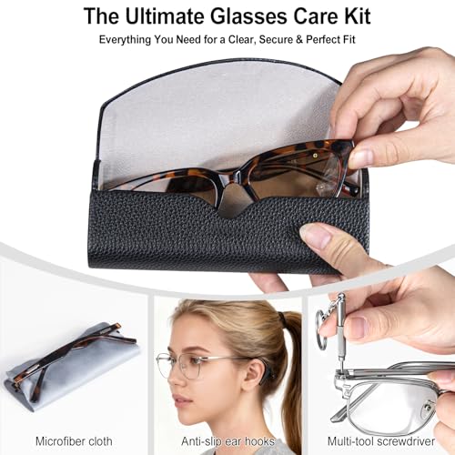 Image of RayLove Ultimate Glasses Case Kit, Hard Shell Sunglasses and Eyeglass Case with Cleaning Cloth, Screwdriver, Ear Hooks