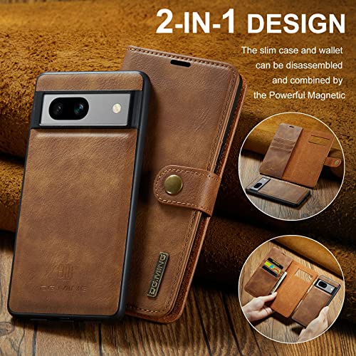 Étui portefeuille Google Pixel 8A en cuir véritable marron avec rabat - 2