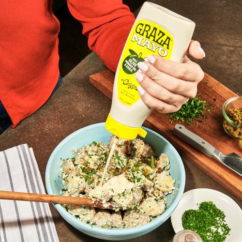 Image of Graza Original Olive Oil Mayonnaise in Squeeze Bottle - Rich & Creamy Classic Mayo Made with Cage Free Eggs, Extra Virgin Olive Oil & Pomace Oil, Free from Seed Oils (Pack of 2)