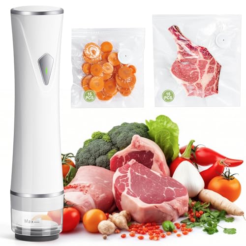 OdoVow Handheld Vacuum Sealer for Wet and Dry Food, Compact Portable Food Sealer with Strong Suction, Meal Prep and Sous Vide, 5X Preservation & Fresh, White