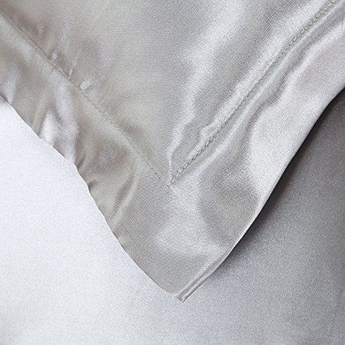 Unitendo Luxury 4-Piece Satin/Sateen Silky Bed Sheet Set Bedding Collection,Summer Duvet Cover Sets Flat Sheet Set-Silver Grey,Queen #TOP4