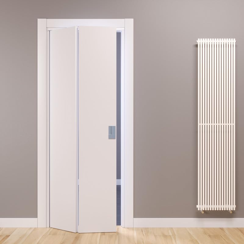 Porte Italiane, Porta Pieghevole a Libro Fluid Motion 180° in Laminato, Telaio in Legno e Coprifili Waterproof, con Serratura Magnetica, 80x210 cm con Apertura DX, Bianco