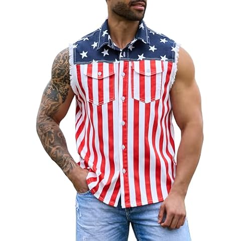 OeyFnbmO Men's American Flag Denim Vest Cover