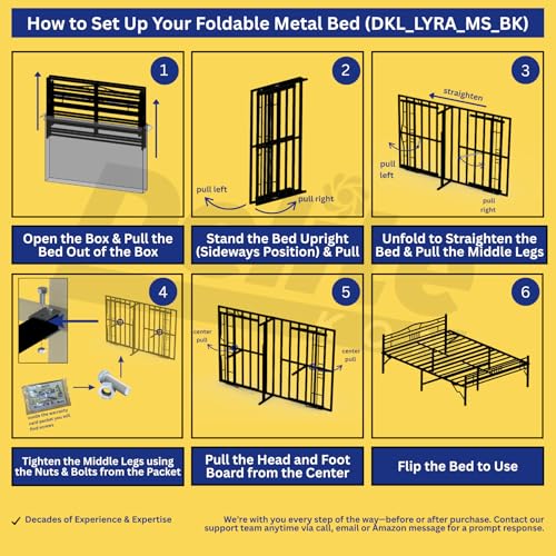 Image of DELITE KOM Lyra Foldable Metal Bed | Double Size (6.4ft x 4ft) | Portable | No Installation | Strong Steel Frame | Powder Coated | Heavy Load | for 75 inchx48 inch Mattress | Glossy Black | 1 Year Warranty