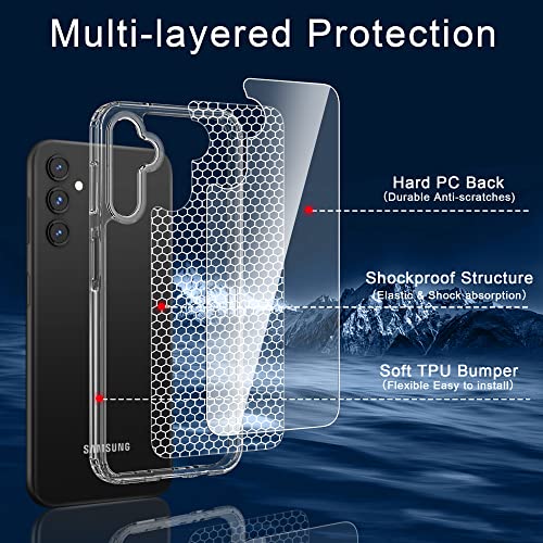 Casejeen For Samsung Galaxy A14 5G Case With 2 Pcs Tempered Glass Screen Protector,Heavy Duty Rugged Shockproof Phone Cover, Slim Funda - Transparent #TOP4