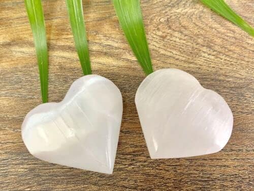 ZnranyiiXY Two Selenite Hearts White Gemstone Heart Specimen Crystal Heart Reiki Chakra.