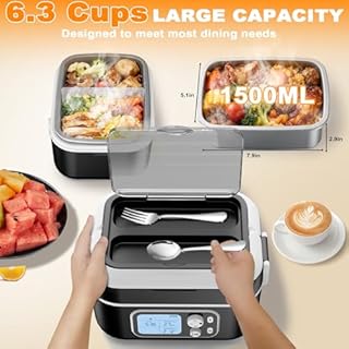 ZRYBOMY 6.3-Cup Cordless Electric Lunch Box for Adults, 27000mAh Heated Lunch Box For Men Battery Powered with Automatic Heating, 100W Self-Heating Portable Food Warmer for Hot Meals Anywhere, Black
