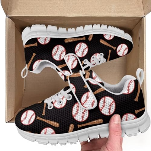 Kids Shoes, Boys Girls Sneakers Lightweight Athletic Walking/Running Tennis Shoes(Little Kid/Big Kid) White Sole Baseball Pattern2
