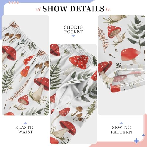 Pajama Pants Lounge Sleep PJ Bottoms Sleepwear Elastic Waist Drawstring S Mushrooms4