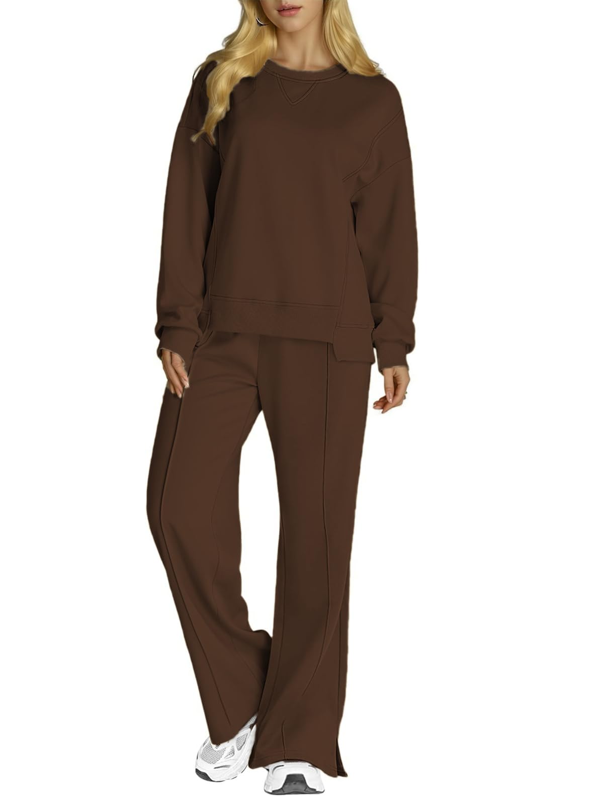 SotRong Survêtement d'hiver à manches longues et col rond pour femme - Tenue d'hiver surdimensionnée - Taille élastique - Pantalon de jogging avec poches - Confortable - Ensemble de vêtements de