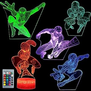 Superhero 3D Night Light for Kids, Spiderman Toys for Boys, 5 Patterns Spider Man 3D Illusion Lamp with 16 Colors Change Remote Control Dimmable Decor Lamp, Christmas Birthday Gift for Boys Girls