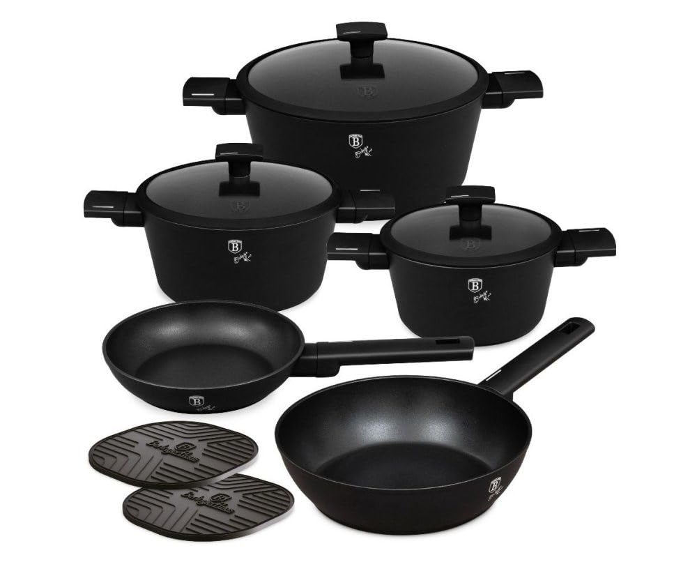 Berlinger Haus BERLINGERHAUS BH-​8197 - Batería de cocina (10 piezas, superficie de titanio), color negro mate