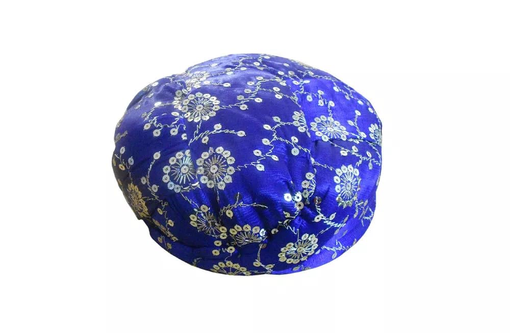 Men Hat Top Safa Indian Wedding Sherwani Groom Turban Handamde Pagri Large Pag 7 3/8 (23") Large Blue-image-18