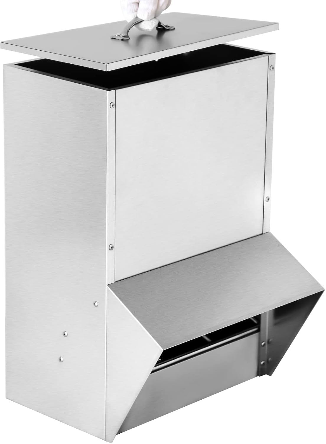 50LBS Capacity Galvanized Chicken Feeder, Poultry Feeders Rat Proof No Waste, Hanging Chicken Feeder with Lid, Weatherproof Outdoor Coop Food Dispenser for Chicken & Duck Silver