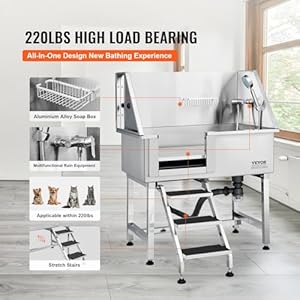 VEVOR 38" Pet Dog Bathing Station w/Ramp, Professional Stainless Steel Dog Grooming Tub w/Storage Drawer, Floor Grate, Faucet, Dog Bathtub for Large,Medium,Small Pets, Washing Sink for Home(Left) VEVOR 38 Pet Dog Bathing Station wRamp Professional Stainless Steel Dog Grooming Tub wStorage Drawer Floor Grate Faucet Dog Bathtub for LargeMediumSmall Pets Washing Sink for HomeLeft