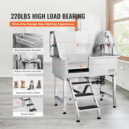 VEVOR-38-Pet-Dog-Bathing-Station-wRamp-Professional-Stainless-Steel-Dog-Grooming-Tub-wStorage-Drawer-Floor-Grate-Faucet-Dog-Bathtub-for-LargeMediumSmall-Pets-Washing-Sink-for-HomeLeft VEVOR 38 Pet Dog Bathing Station wRamp Professional Stainless Steel Dog Grooming Tub wStorage Drawer Floor Grate Faucet Dog Bathtub for LargeMediumSmall Pets Washing Sink for HomeLeft