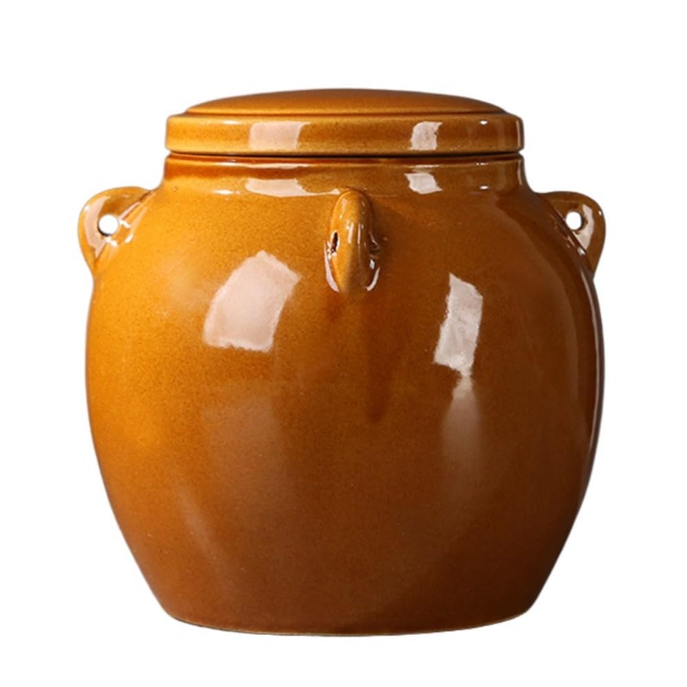 with Airtight Lid,Sauerkraut Jar Pickling Crock Brown Pottery Storage Container for Fermenting, Honey, Grains & Kitchen Pantry Organisation(900ml)