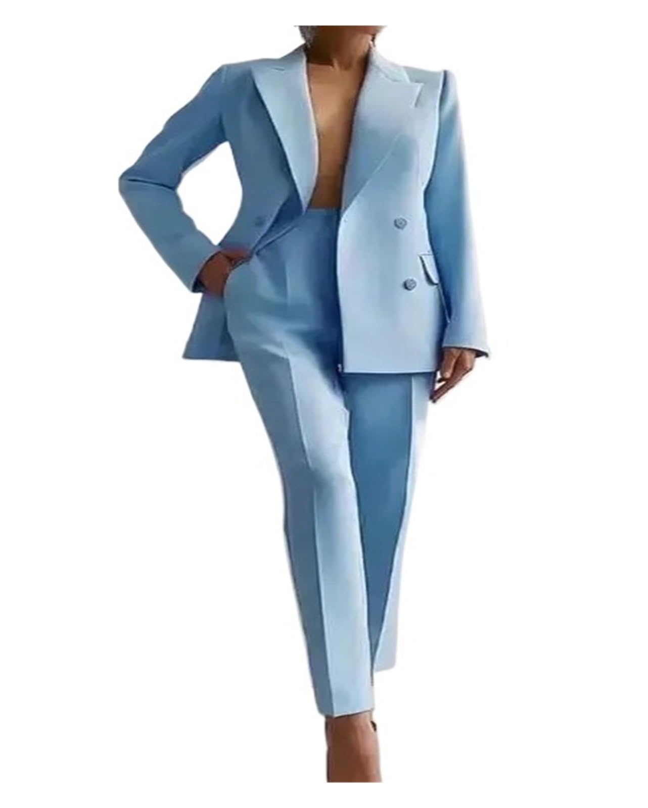 Tailleur Pantalone Donna Blazer Doppiopetto Lunghezza Caviglia Pantaloni a Matita Due Pezzi Tinta Unita Ufficio Estate vestibilità Slim