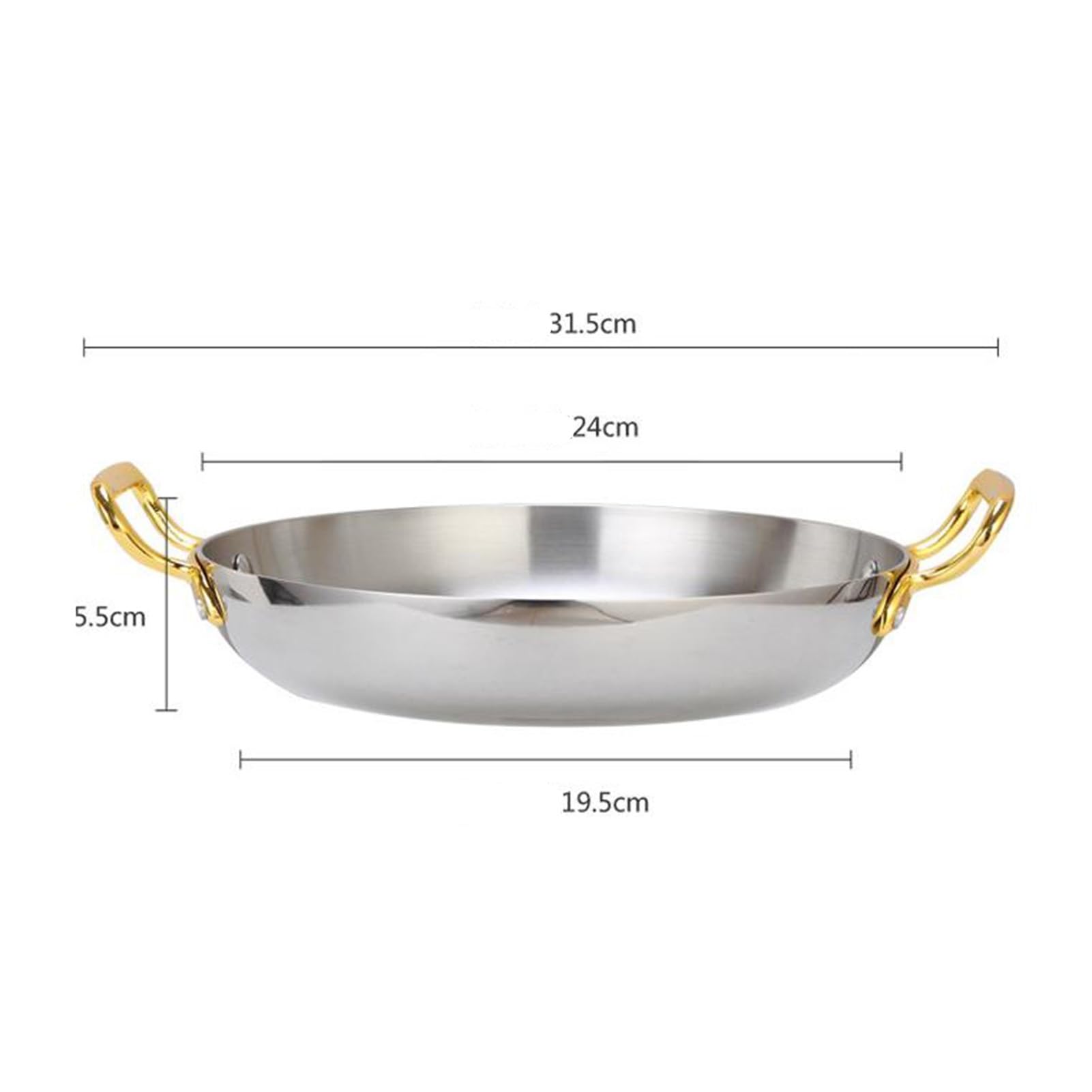 Paellera española redonda, paellera de acero inoxidable con doble asa, sartén antiadherente for tortillas, parrilla, cocina de gas, cocina eléctrica e inducción.