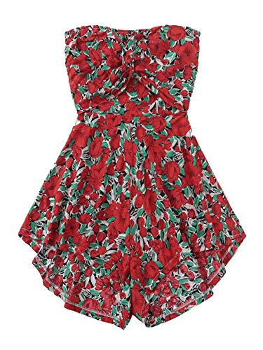 SweatyRocks Women s Off Shoulder Floral Print Playsuit Strapless Romper Short Jumpsuit Red-1 Large