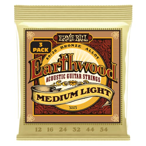Ernie Ball Earthwood Medium Light 80 20 Bronze Acoustic Guitar Strings 3-pack, 12-54 Gauge (P03003)