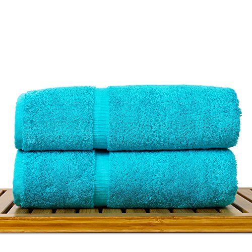 Image of BC BARE COTTON Luxury Hotel & Spa Towel Turkish Cotton Bath Towels - Aqua Blue - Dobby Border - Set of 2