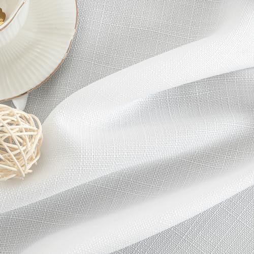 Image of LAMIT White Linen Curtains for Bedroom, 84 Inch Natural Light Filtering Privacy Window Panels Grommet Faux Linen Textured Sheer Drapes for Living Room, Set of 2 Panels, 60 x 84 Inch