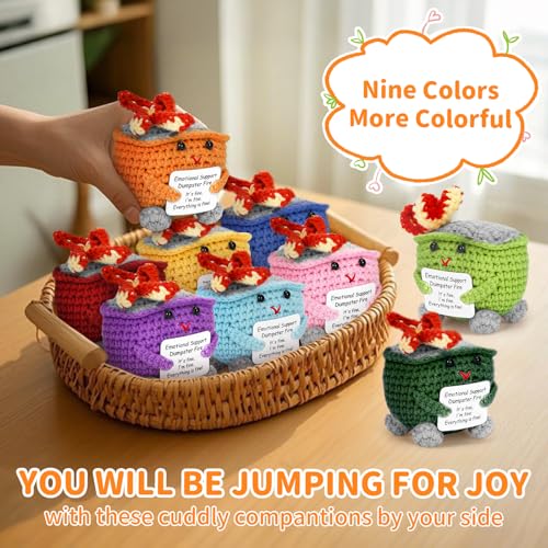 Image of Keyrose Emotional Support Dumpster Fire Crochet Doll, a Cute Funny Handmade Desk Accessories Office Decor, Birthday Gifts for Women Men with Positive Card (Orange)