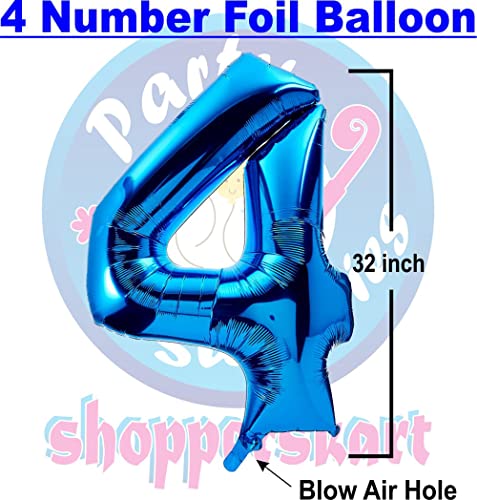 Image of Blue 32 Inches 4 Numbers Shape Large Big Foil Helium Balloons For Party Decorations In Happy Birthday Anniversary Office Items Materials Set Pack, Pack Of 1