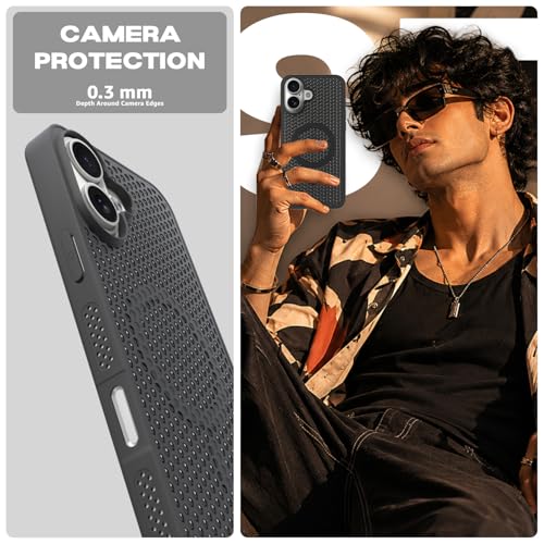 Image of Pikkme Back Cover for iPhone 17 | Honeycomb Cooling Design | Silicone Heat Dissipation | Mag-Safe Compatible | Shockproof Camera Protection Bumper Case (Black)