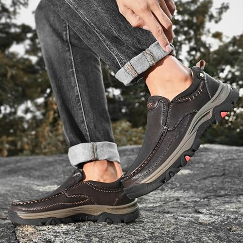 Men Casual Leather Sneakers, Outdoor Loafers Oxford, Comfortable Walking Shoes, Lightweight Hiking Shoes Slip on Sneakers3